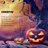 Back cover for Creepin’ by Heidi Jarrett – intermediate hip-hop Halloween dance with pumpkin artwork and track list.
