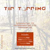 Tip Tapping by Darryl Retter back cover listing music tracks, choreography videos, and notes against a woodland background.