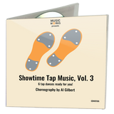 MusicWorks Showtime Tap Music, Vol. 3 CD cover featuring stylized pink tap shoes on a soft pink background with choreography by Al Gilbert.