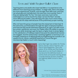 Back cover for Janice Barringer Teen and Adult Beginner Ballet Class digital video download with class description and instructor bio